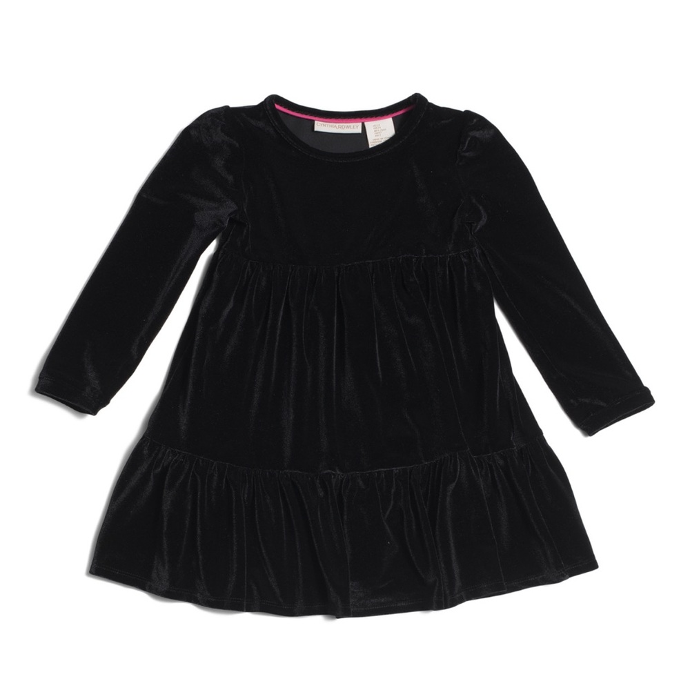 Cynthia Rowley little girls velour velvet black tier dress long sleeve size 4